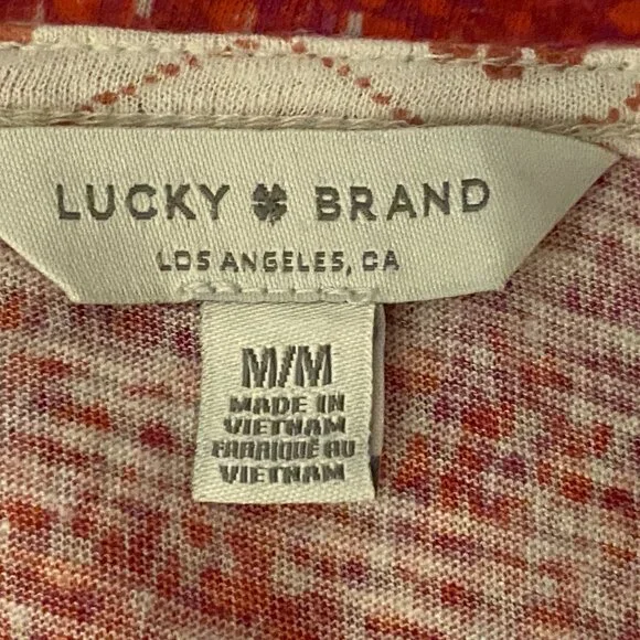 Lucky Brand Sz M Knit Blouse Short Bell Sleeve Red/White Ornament - Picture 7 of 10